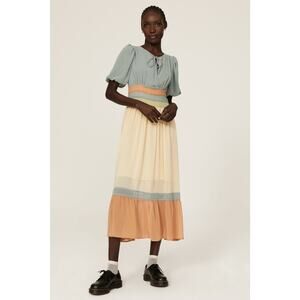 PAMELA LOVE x RTR Multicolored Color Block Crewneck Chiffon Midi Dress Size L